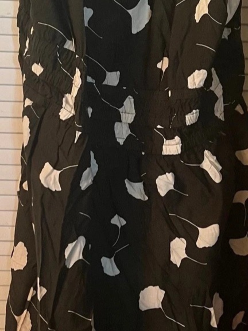 Time and tru Ginkgo Leaf Print Smocked Waist Midi Dress